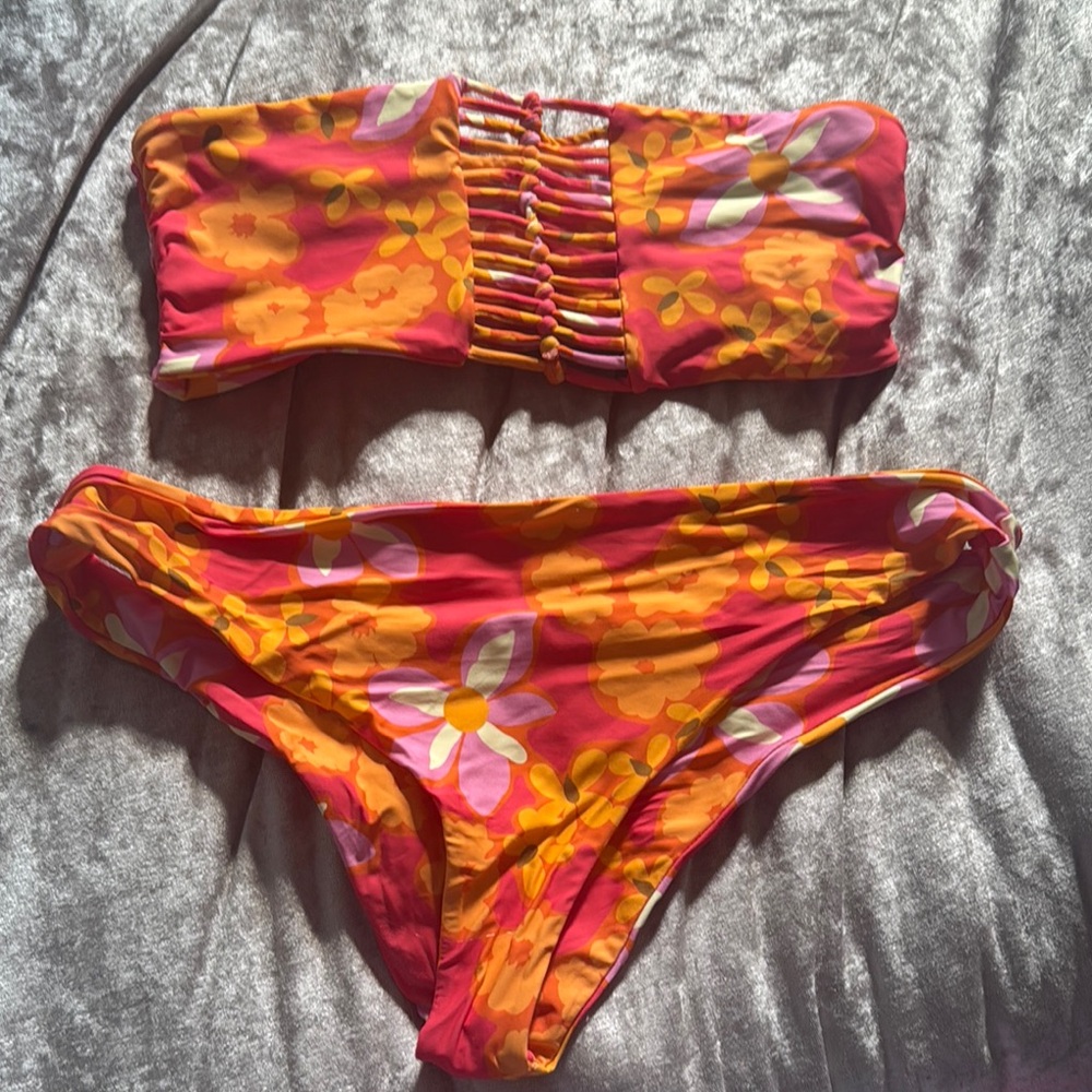 Floral Bikini Set in Pink and Orange